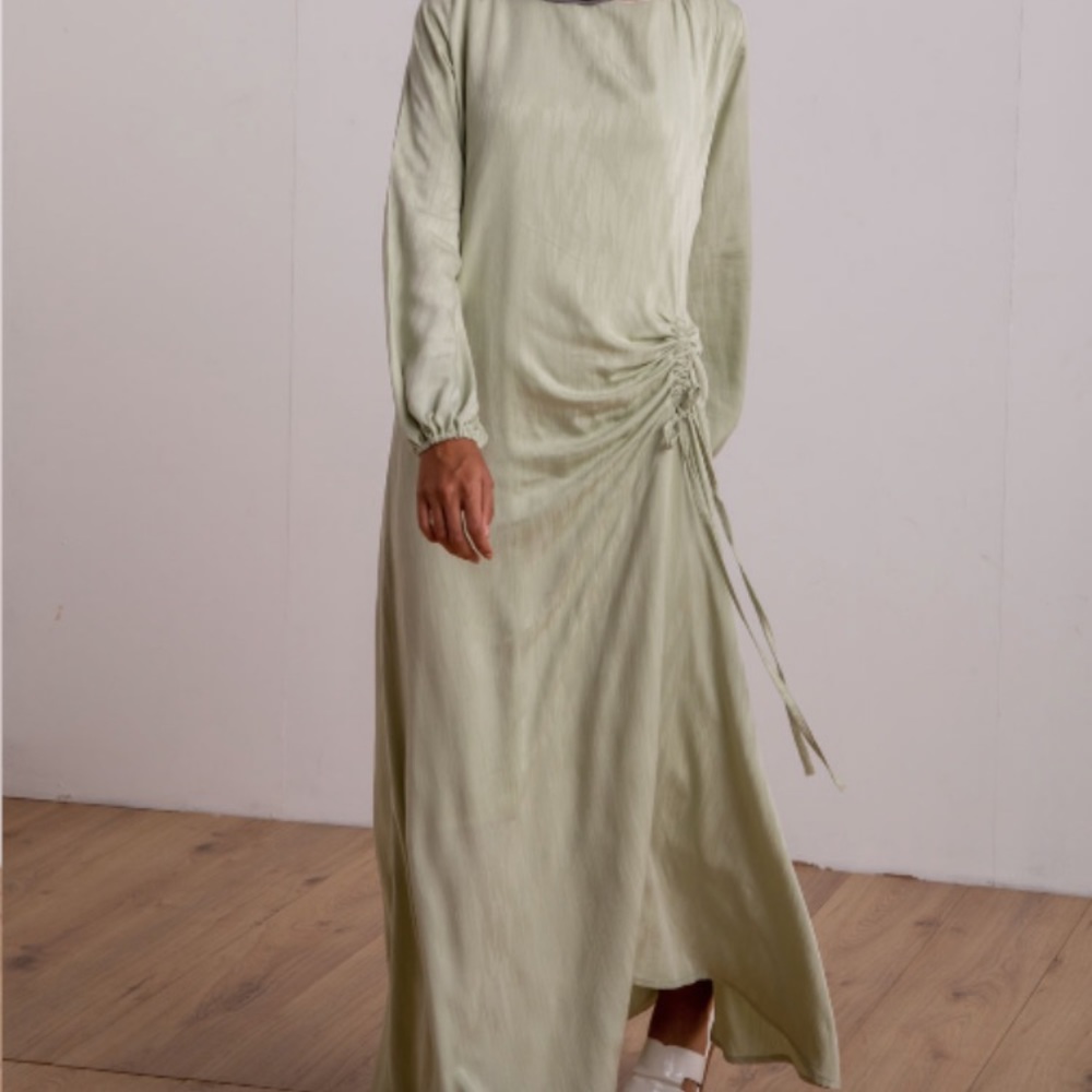 Farida Jacquard Mint-Green Waist Drawstring Dress - S